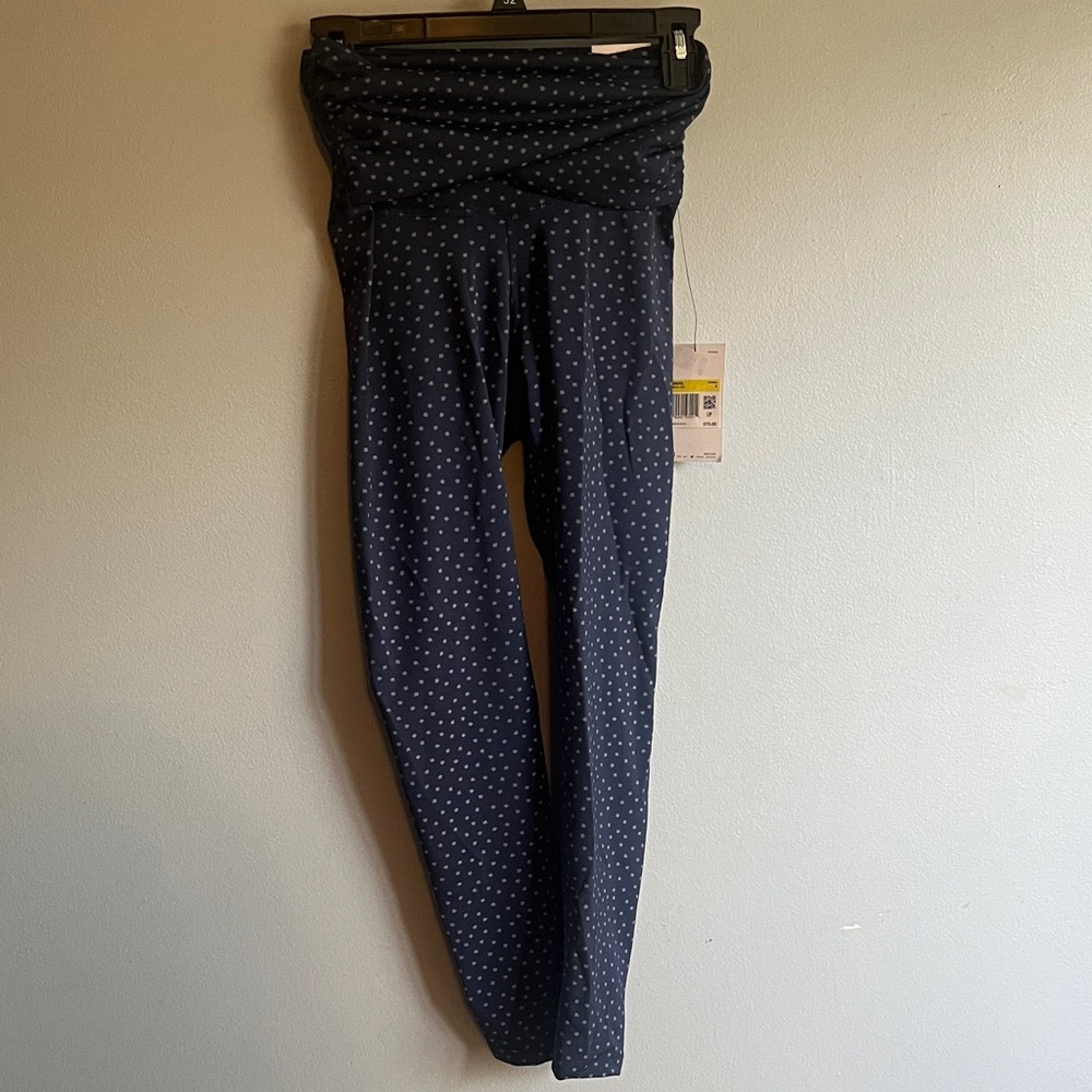 Nike Yoga $70 Navy Polka Dot Fold-Over Waist Leggings